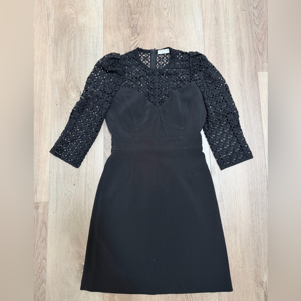 Sandro Black Crochet Sleeve Dress